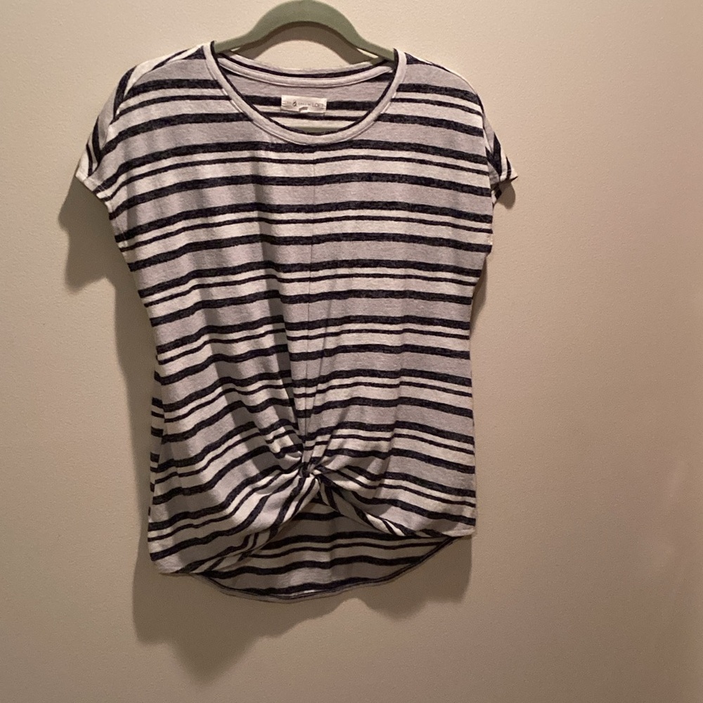 Lou & Grey Black and White Striped Knot-Front Tee